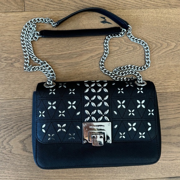 EUC‎ Michael Kors Tina Medium Shoulder Flap Leather Chain Bag - Black - Picture 1 of 9